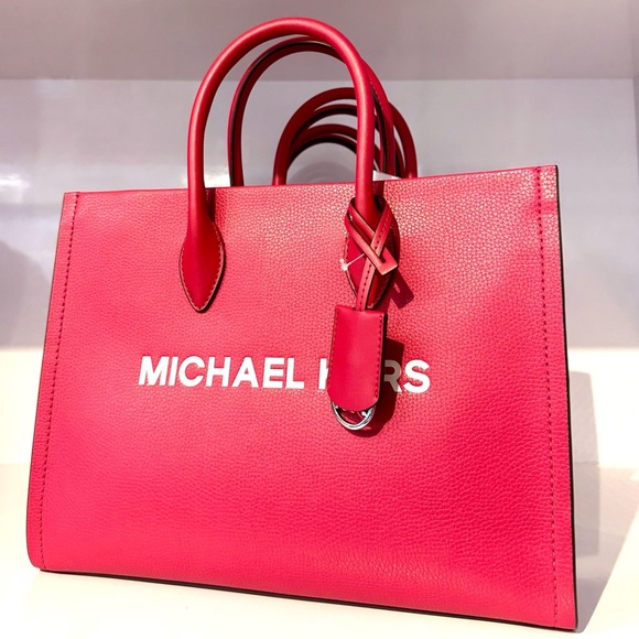 Michael Kors Mirella Medium Pebbled Leather Tote Bag Dark Raspberry Multi - Picture 2 of 10
